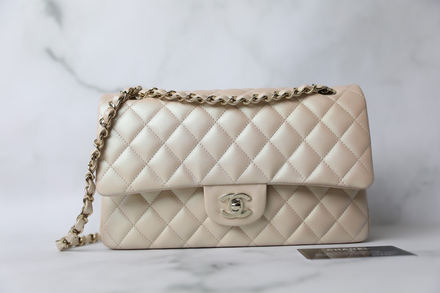 chanel beige iridescent classic flap