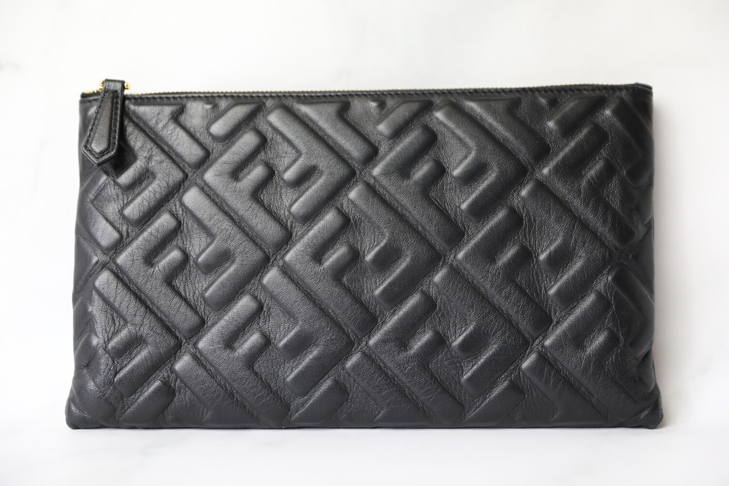 Fendi Clutch, Black Monogram Leather, Preowned in Box WA001 | Julia Rose Boston | Shop