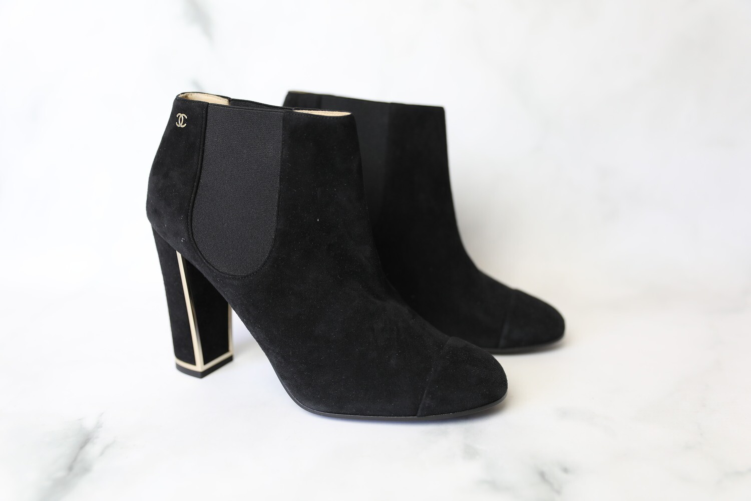 Chanel Boots with Heel, Black Suede, Size 40.5, New in Box WA001