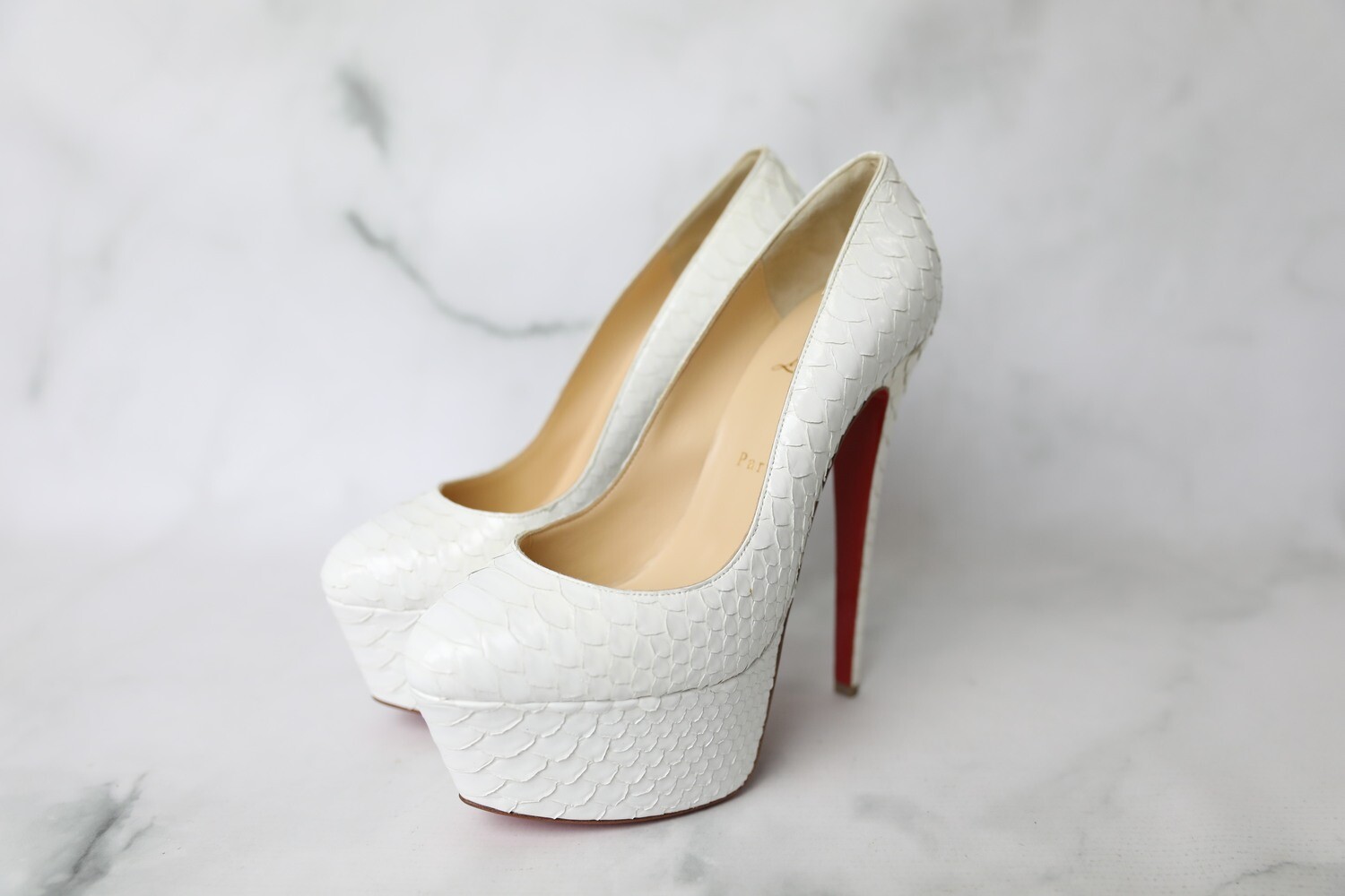 Christian Louboutin Shoes White Victoria 160mm Platform Python Crystal