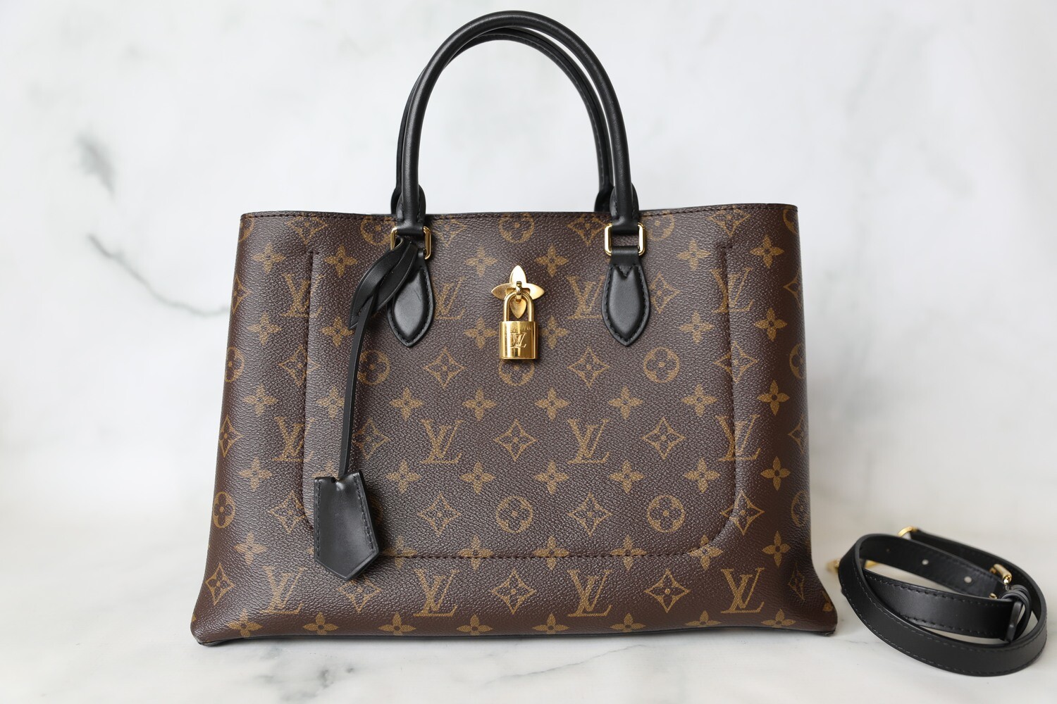 Louis Vuitton Flower Tote, Monogram with Black, Preowned in Box WA001