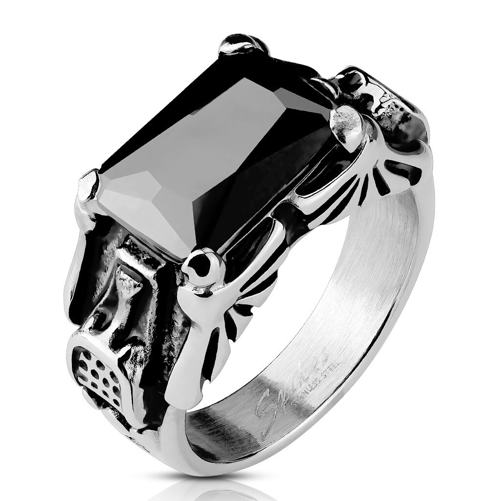 316L BLACK GEM BAT WING RING