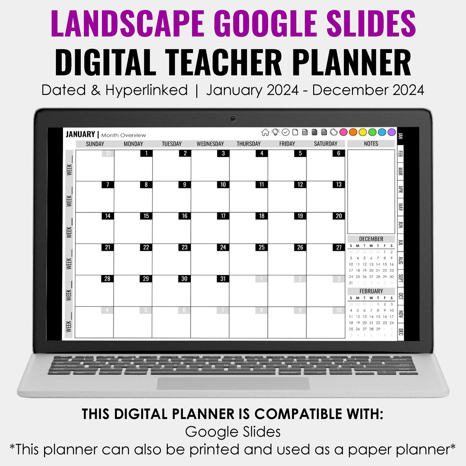 2024 Google Slides Digital Teacher Planner Landscape