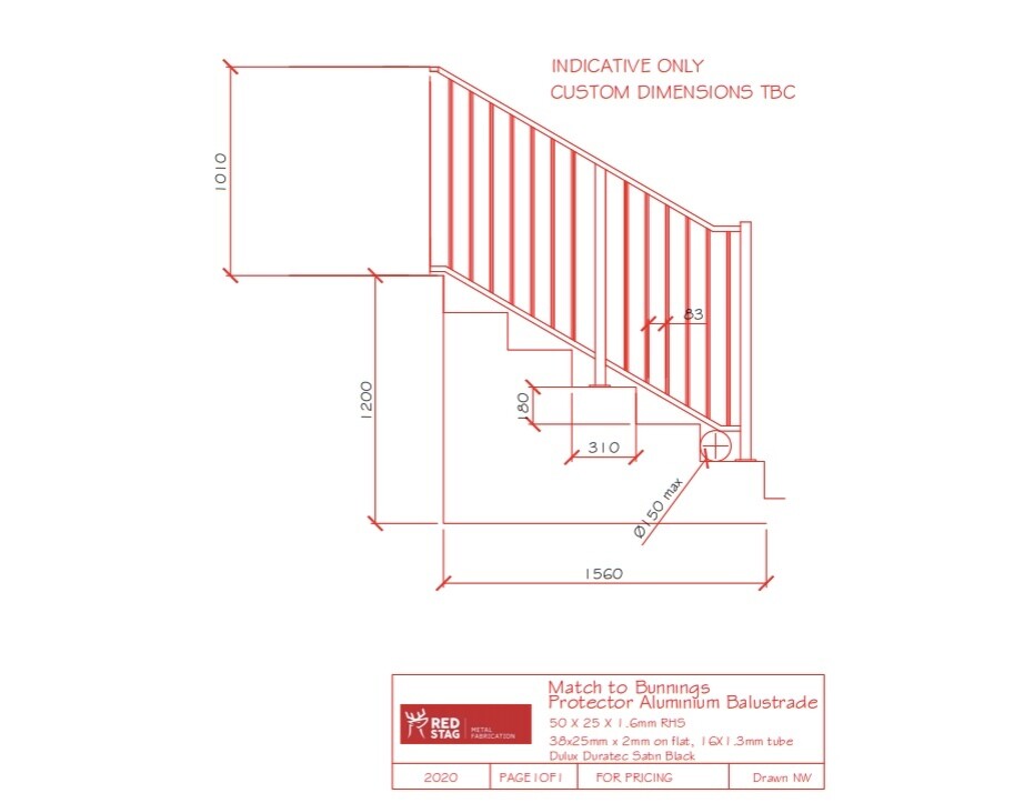Match to Bunnings Protector Aluminium Raked Balustrade