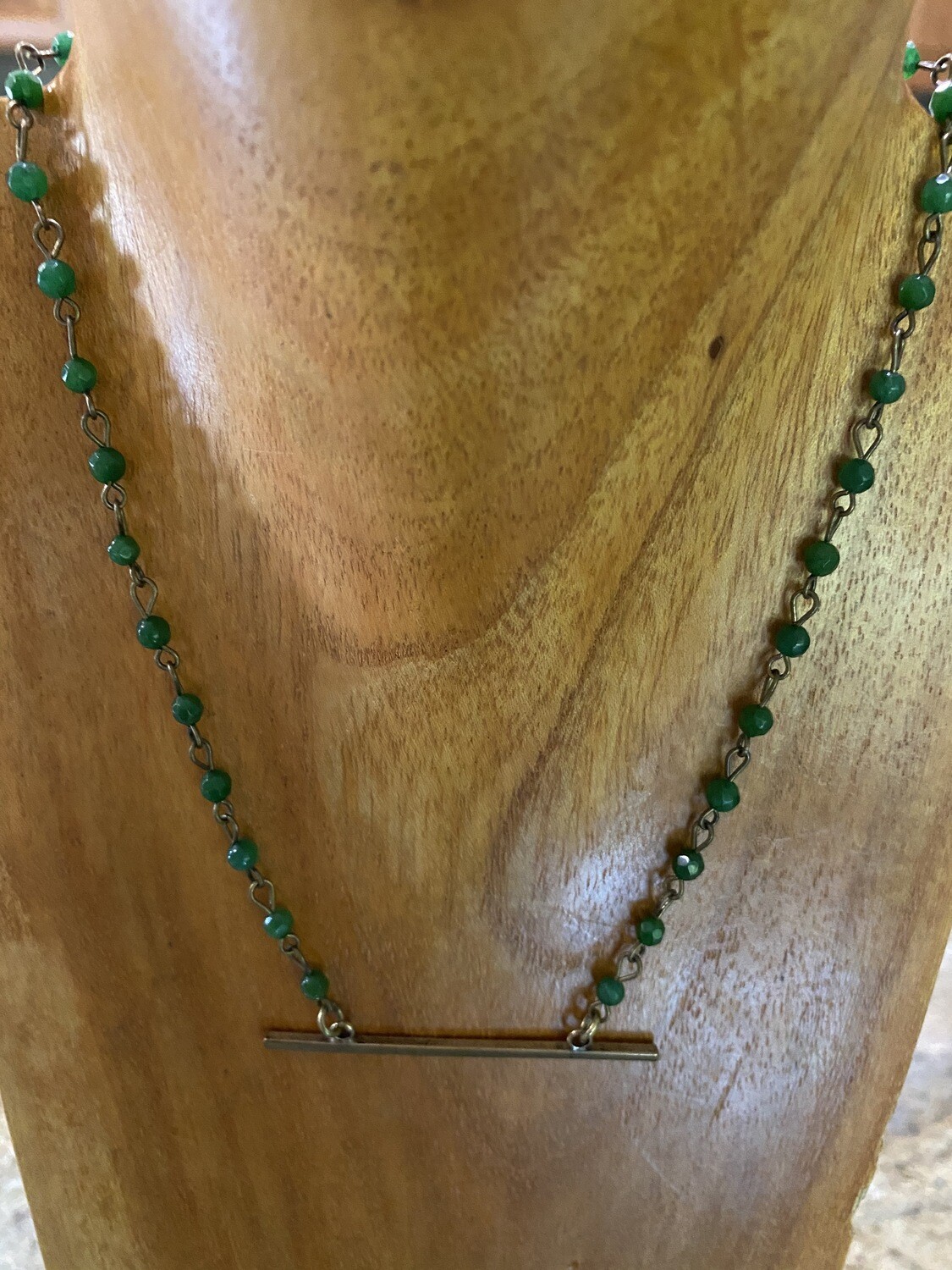 Brass Bar with Green Gemstone Necklace 8"
