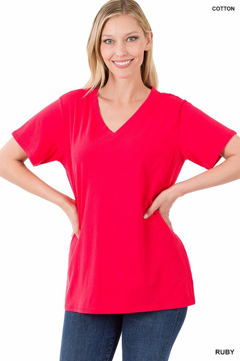 Zenana SS Basic Cotton VNeck Tee