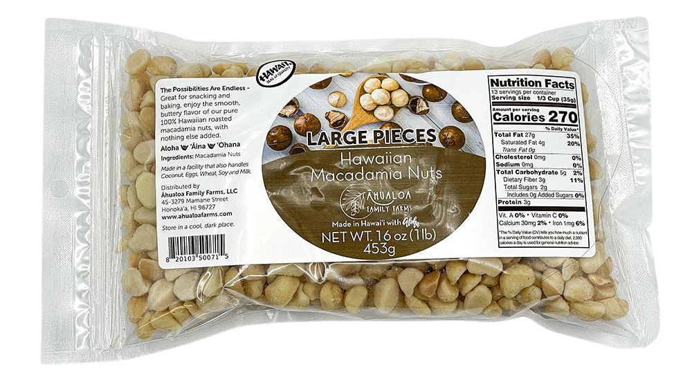 Hawaiian Macadamia Nut Large Pieces Ahualoa Family Farms