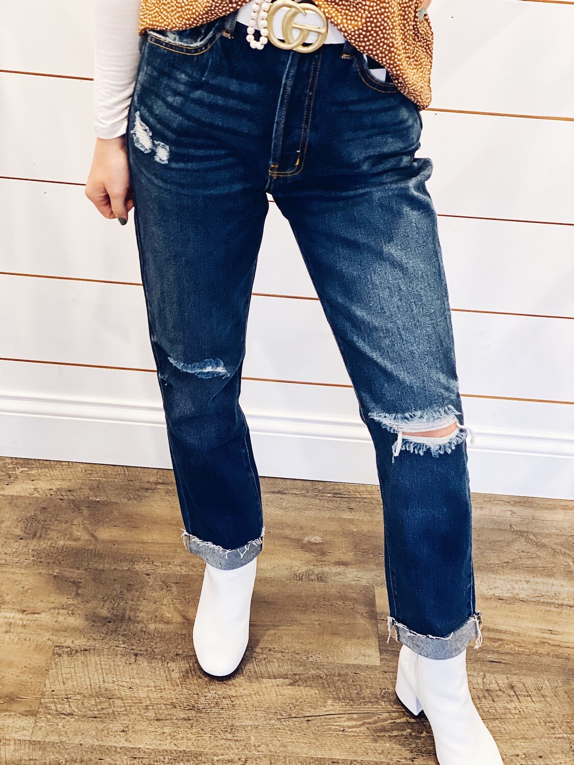 Cello High Rise Distress Straight Jeans