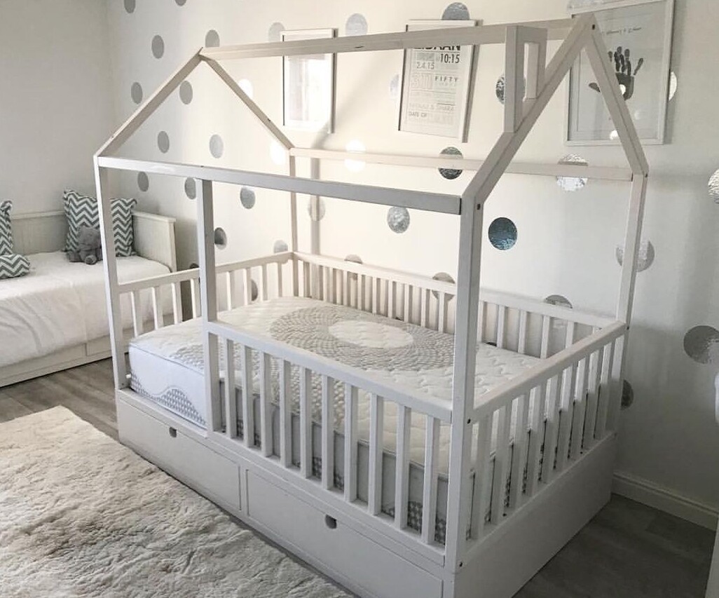 Wooden House Bed Frame with Storage & Rails