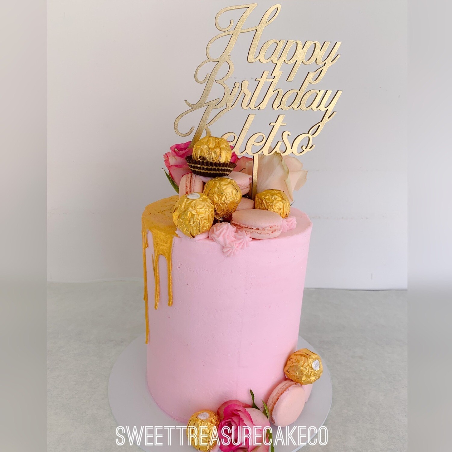 Pink Gold Drip Cake