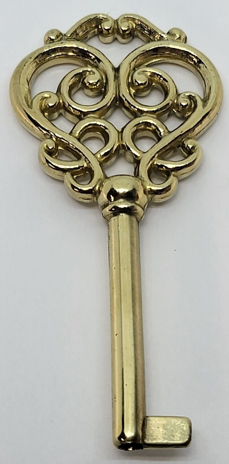 Large Ornate Cast Brass Key Polished Skeleton Antique vintage retro old