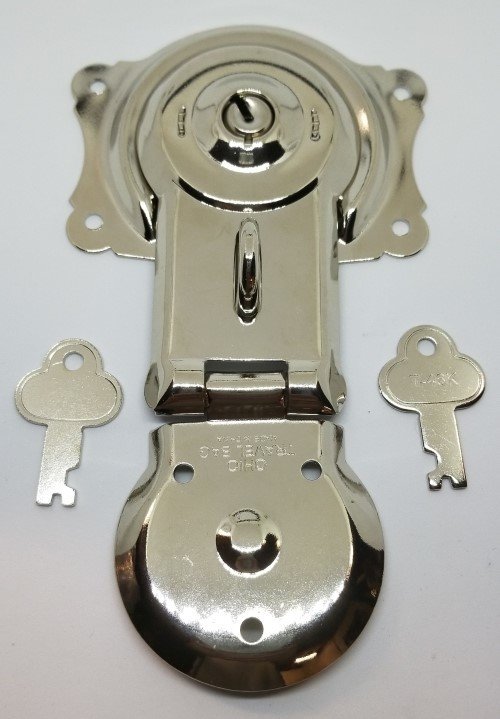 Polished Nickel Chrome Trunk Lock with Keys chest steamer antique