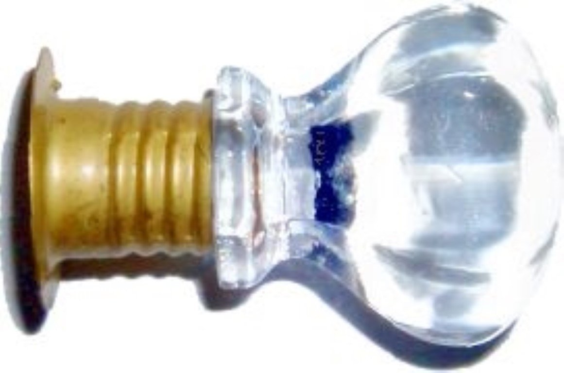Clear Sellers Style THREADED GLASS KNOB with Brass Sleeve screw hoosier