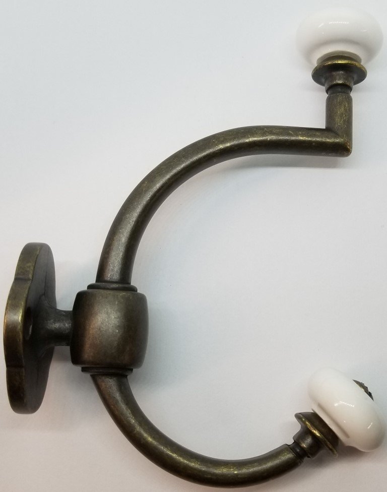 Antique Brass Double Front Mount Coat Hook Porcelain Knobs old classic