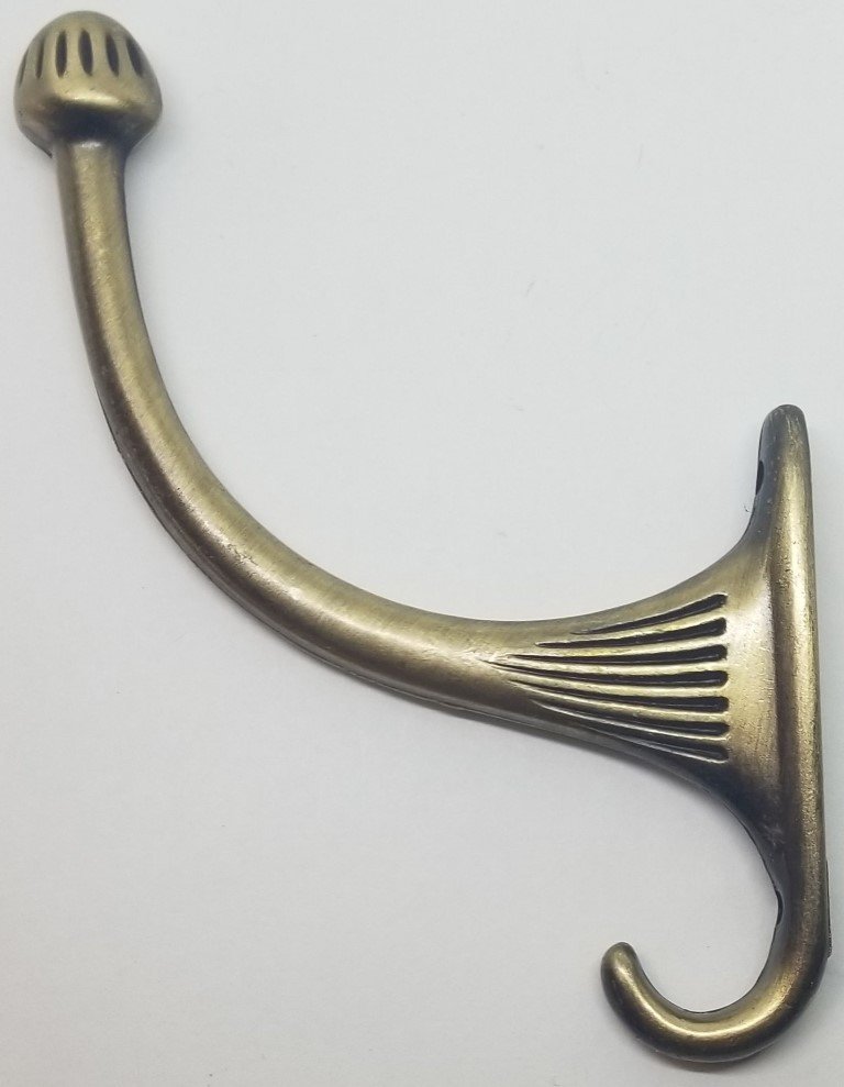Single ANTIQUE BRASS costumer coat hook hall tree hat rack wall vintage