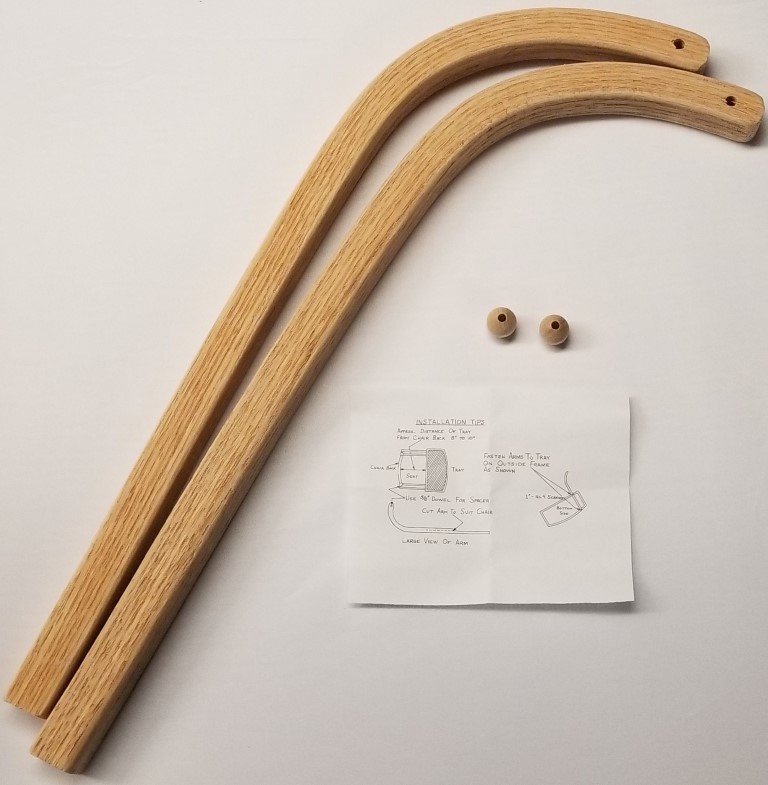 Pair (2) Red Oak Wood High Chair Tray Arms seat antique vintage rail