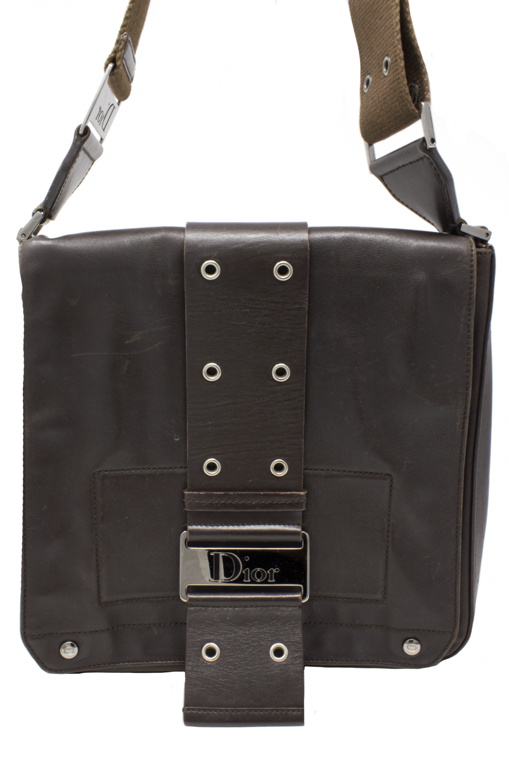 Christian Dior Brown Leather Messenger Bag shop Shop De Cru