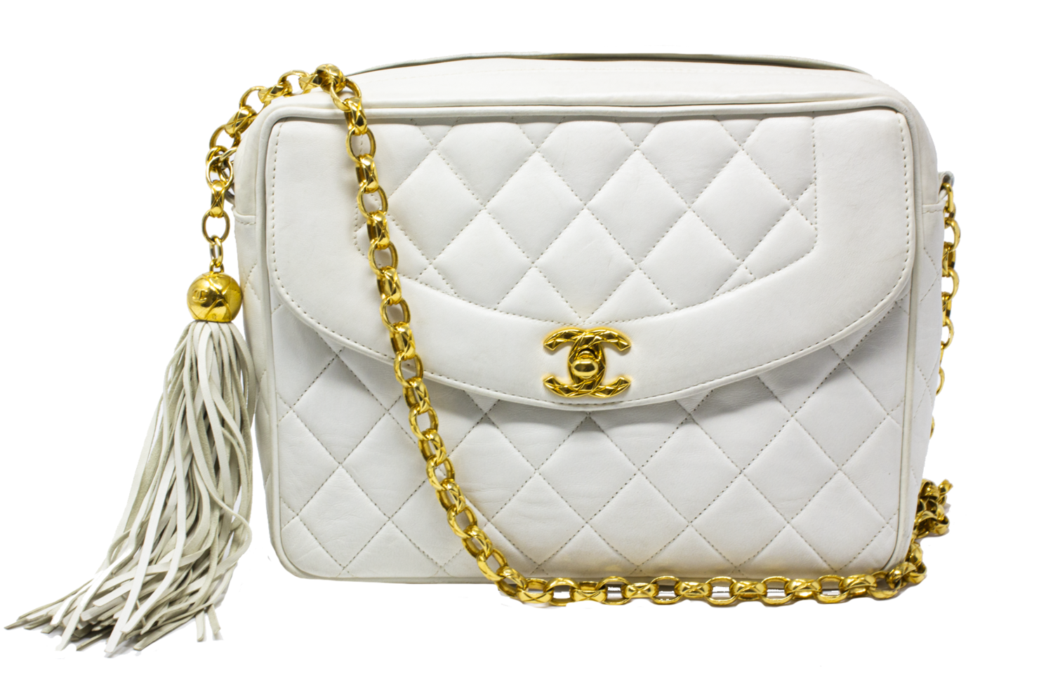 Chanel Rare White CC Tassel Front Flap Bag shop