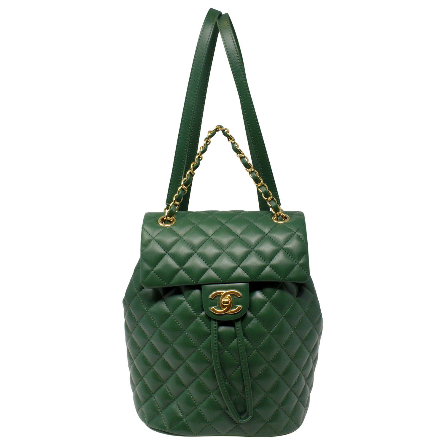 Chanel Green Quilted Lambskin Leather Backpack (Never Carried) shop