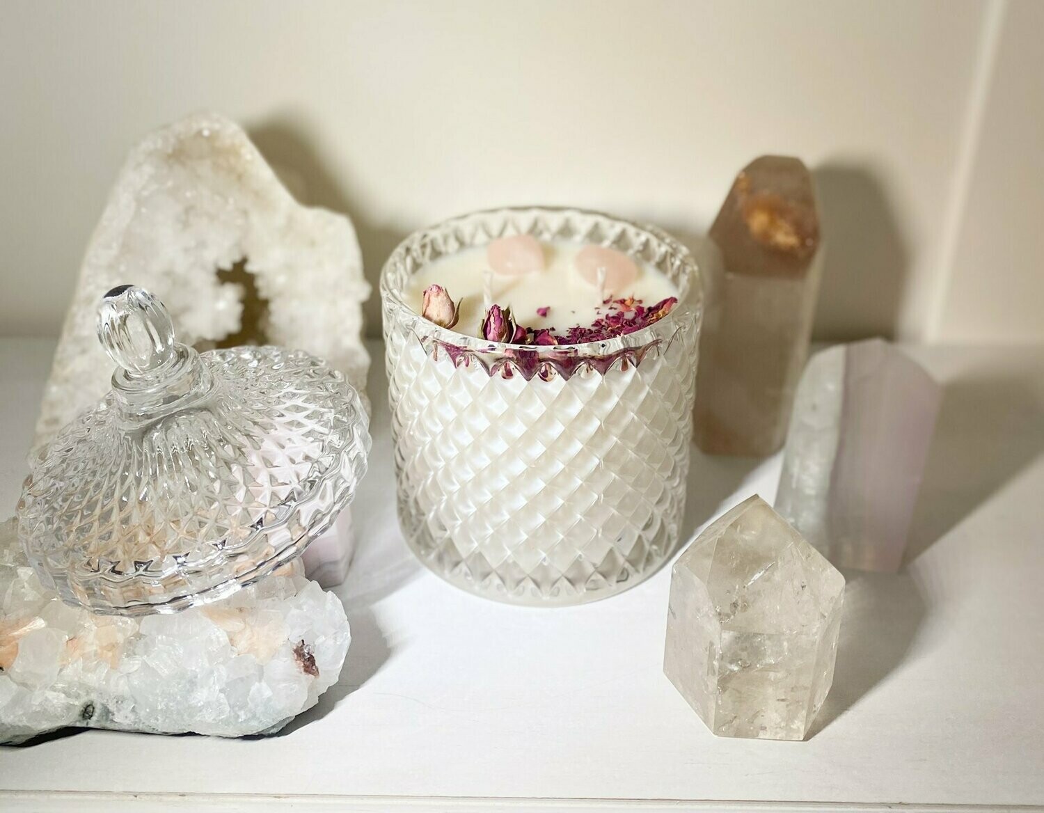 Uplifting Rose Quartz Crystal Candle