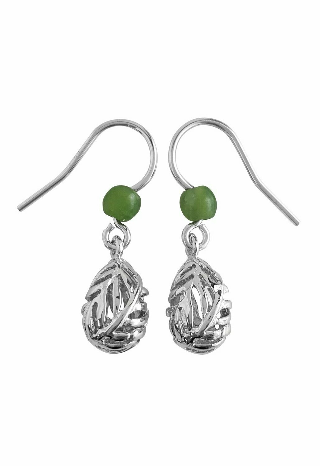 Greenstone & Stirling Silver Fern Filigree Earring 7E2