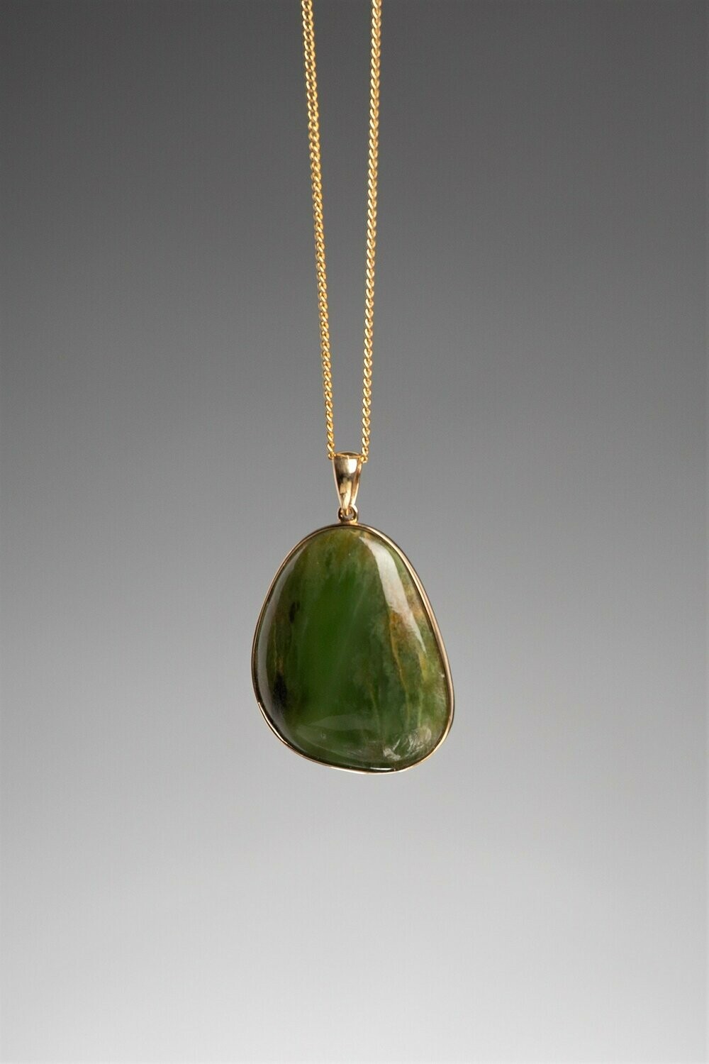 Flower Jade Greenstone and 14k Gold Pendant