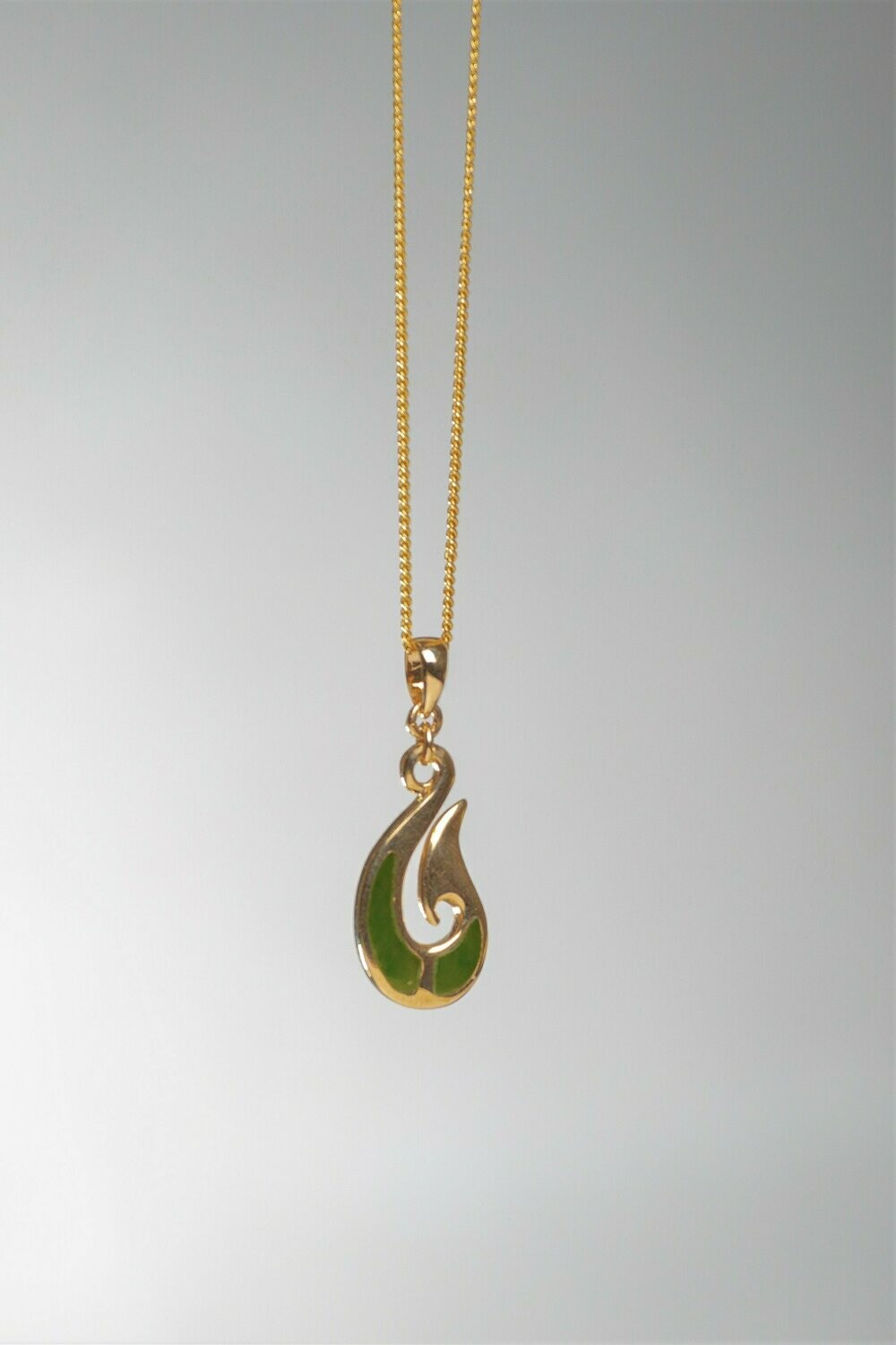 Greenstone and 9 Y Gold Hook Pendant