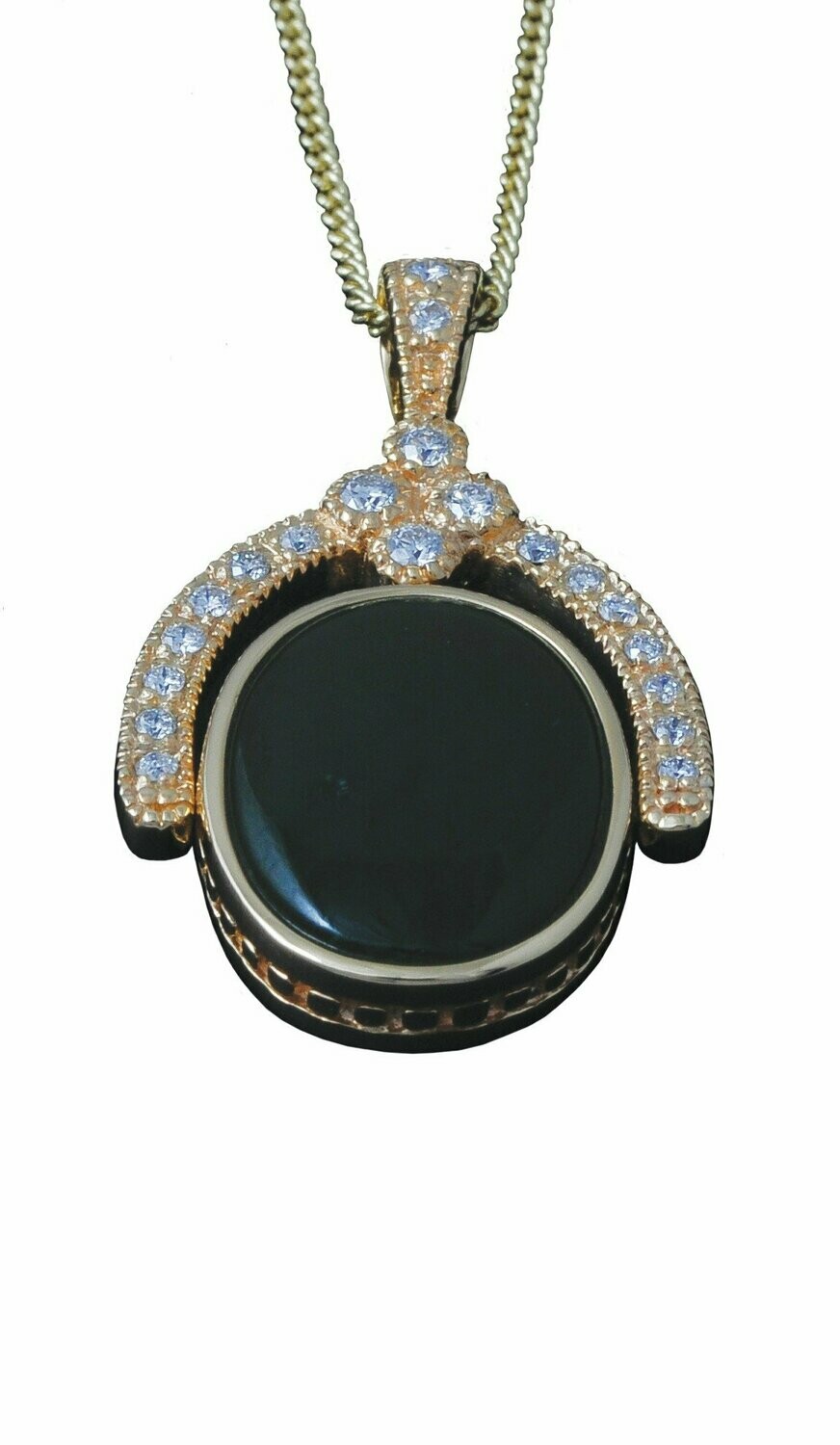 Greenstone, Black Jade and 14ct Gold with Diamonds Pendant Lrg P37G