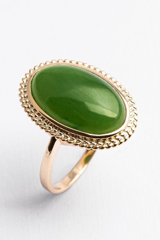 Moko Pounamu Large Rope Oval NZ Genuine Greenstone and 9ct Gold Ring