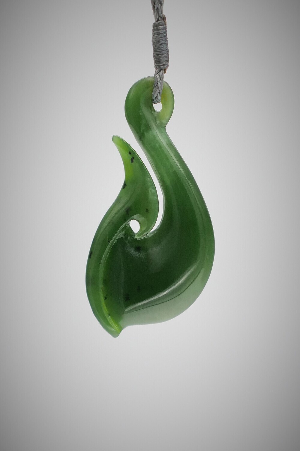 Matatoki Moko Pounamu Hook (Hei Matau) NZ Genuine Kahurangi Greenstone - Matatoki