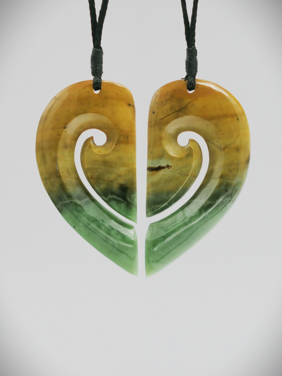 Greenstone Split Heart Pendants NZ Genuine Inanga stone Best Friends