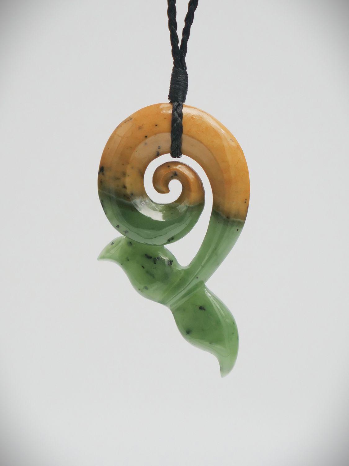 Moko Pounamu Whales Tail NZ Genuine Marsden Flower Greenstone Waitaki