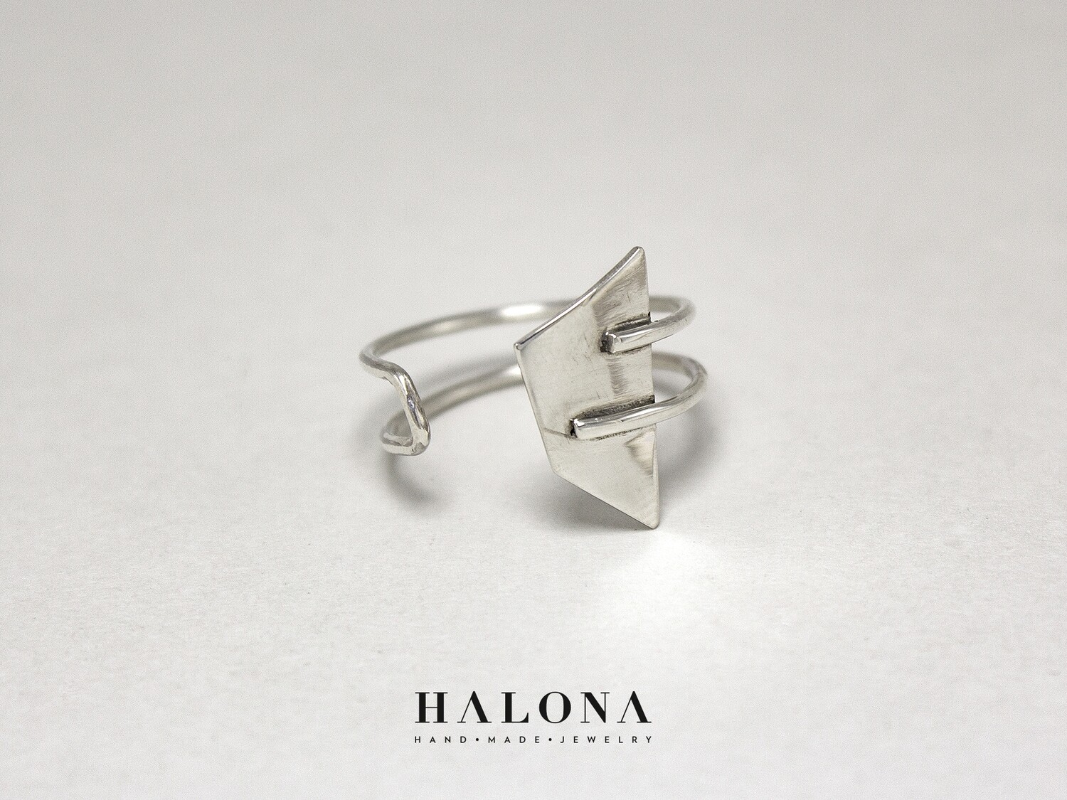 Handmade modern silver ring.