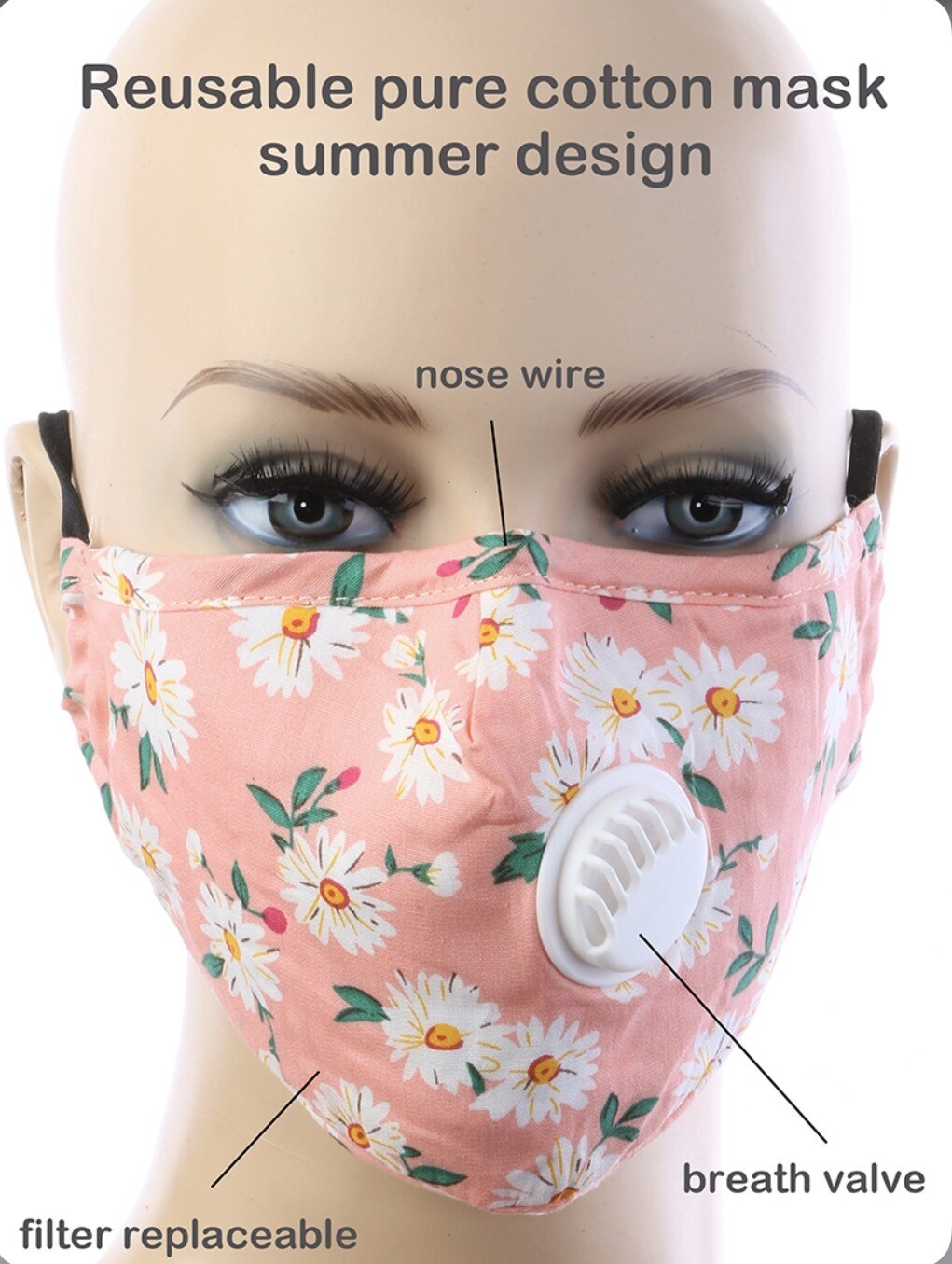 Pink & White Flower Face Mask