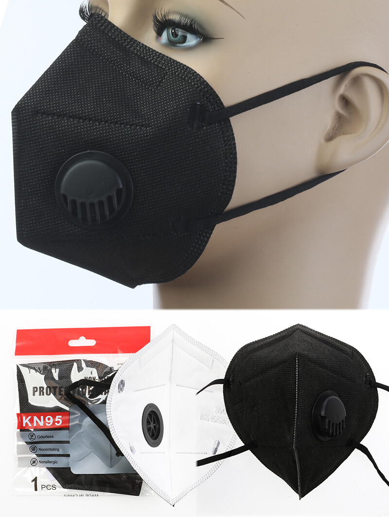 BLACK KN95 5 LAYERS BREATH VALVE MASK