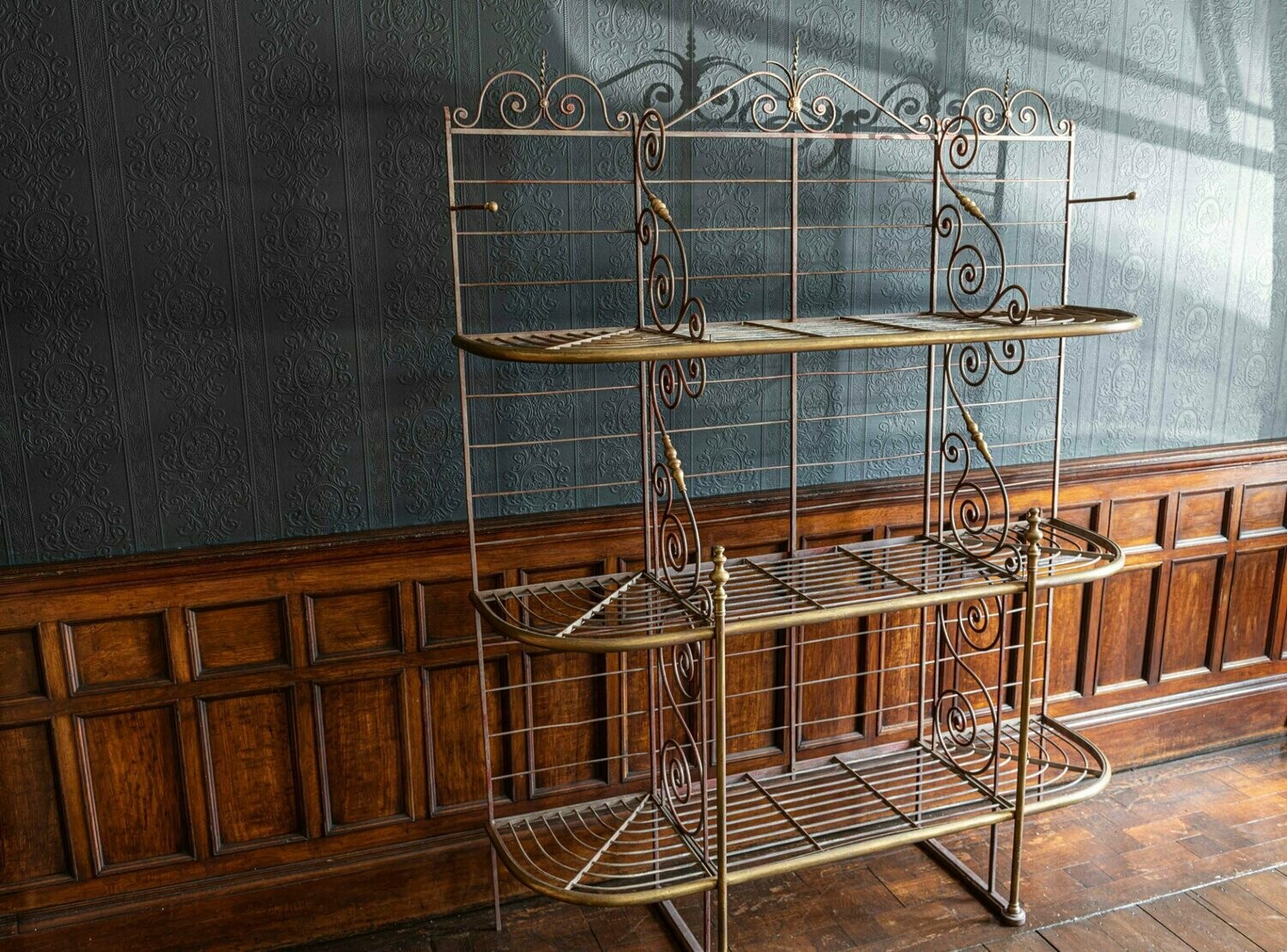 Large French Parisian Wrought Iron & Brass Boulangerie Baker's Rack