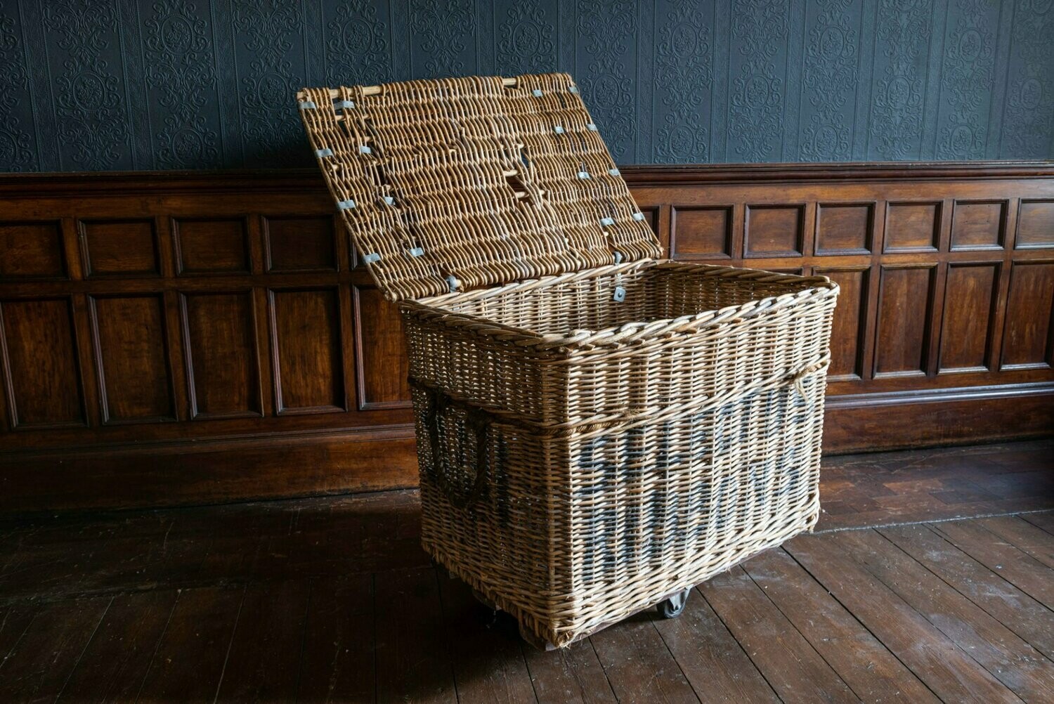 Oversized Industrial Wicker Mill Cart 'Arthur Craven Manchester'