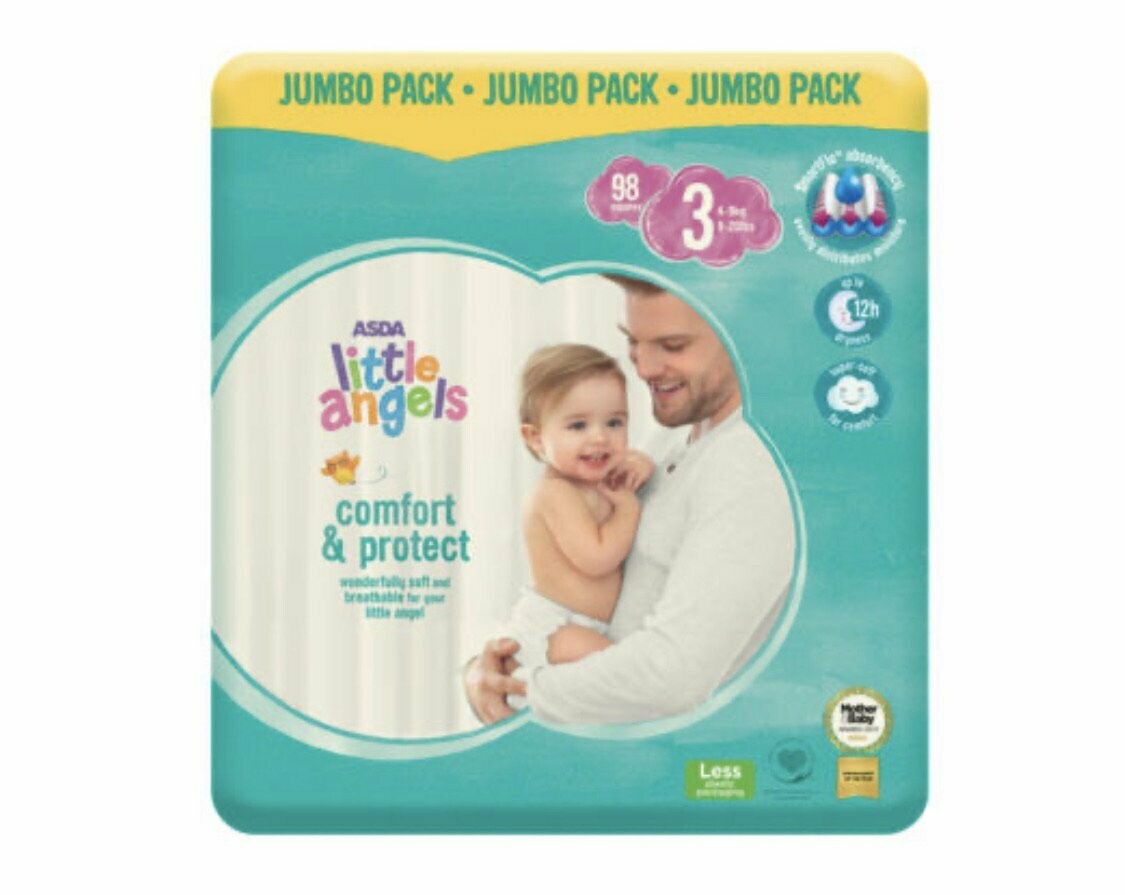 ASDA Little Angels, Comfort & Protect Size 3 Jumbo, Pack of 98
