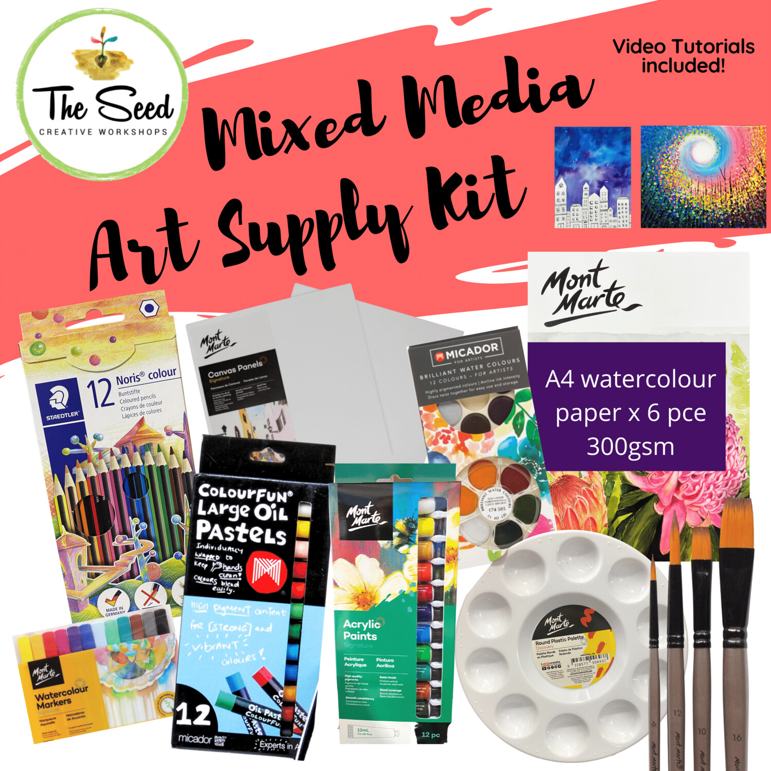 Mixed Media Art Supply Kit & Instructional Lessons!