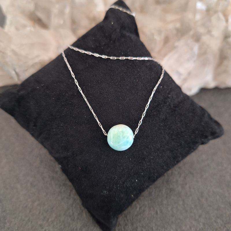 Tour de cou métal très fin avec larimar