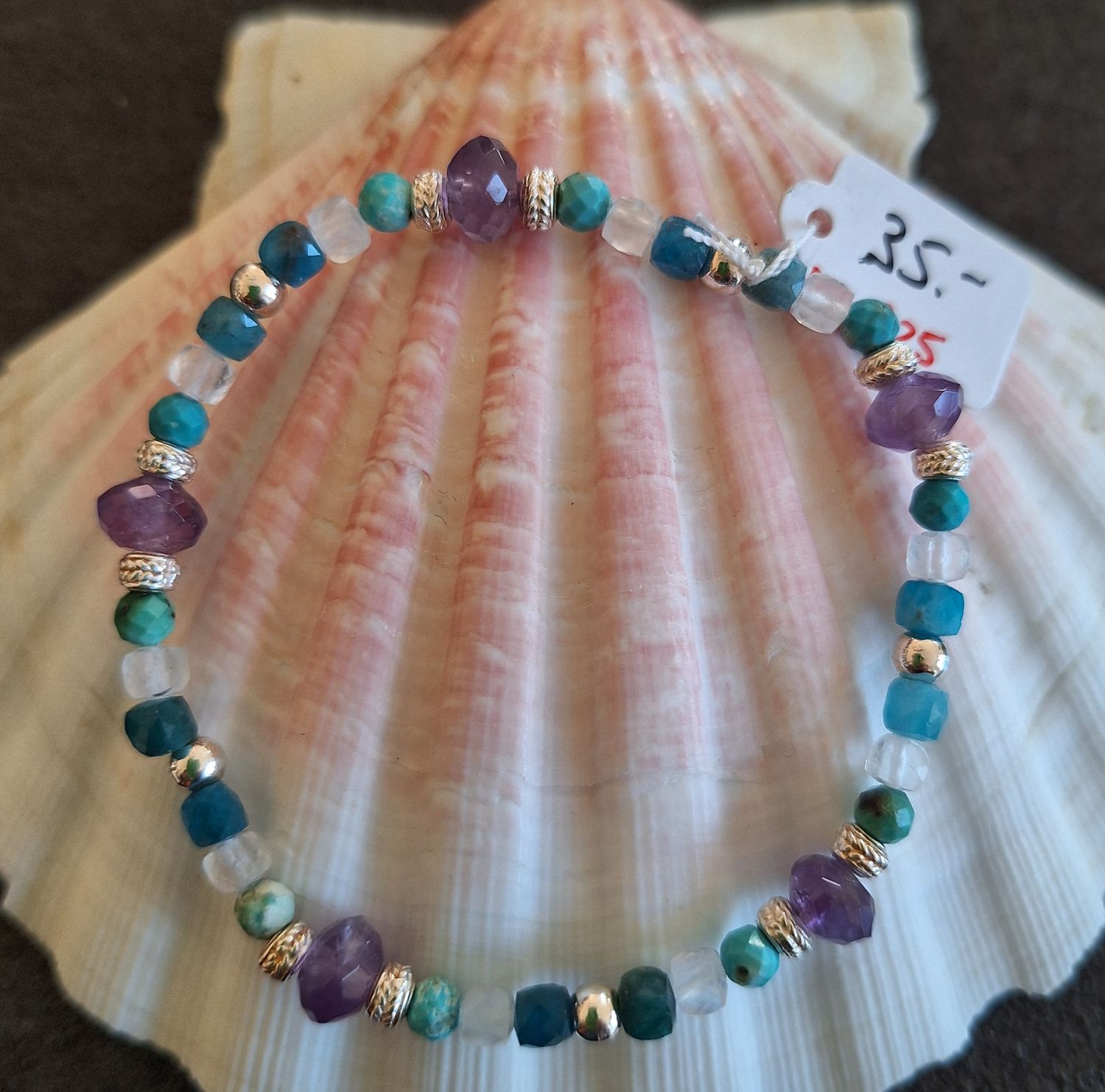 Bracelet diverses pierres véritables fil élastique argent 925