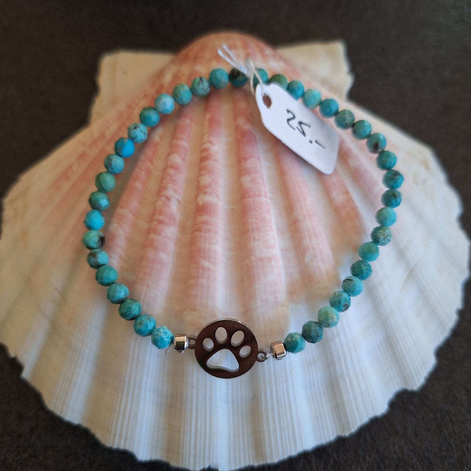 Bracelet turquoise et acier sur fil élastique