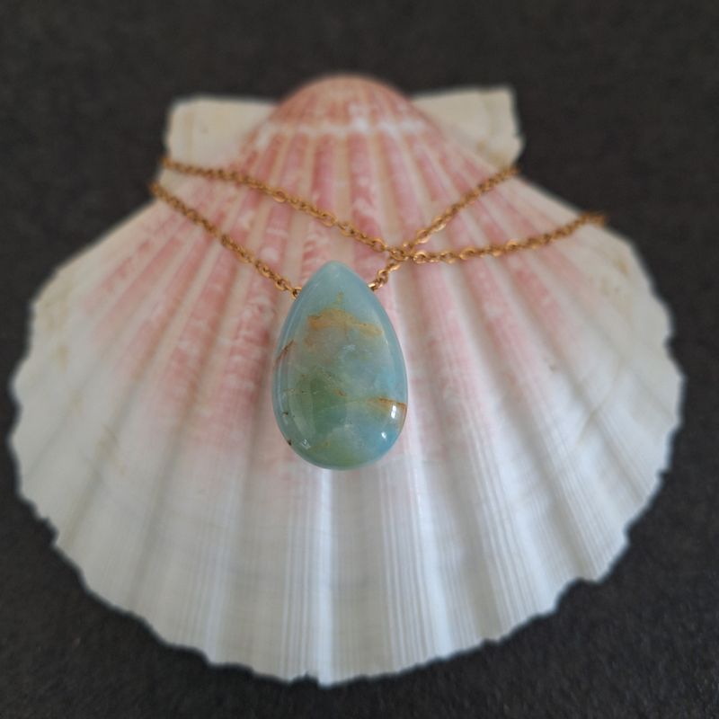 Tour de cou métal doré avec amazonite