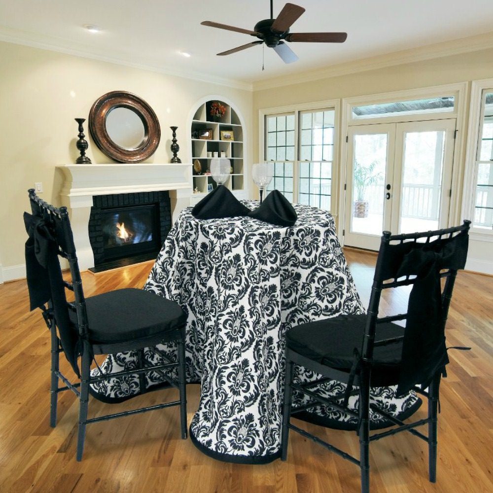 Damasks Custom tablecloth store! We make them any size and shape.