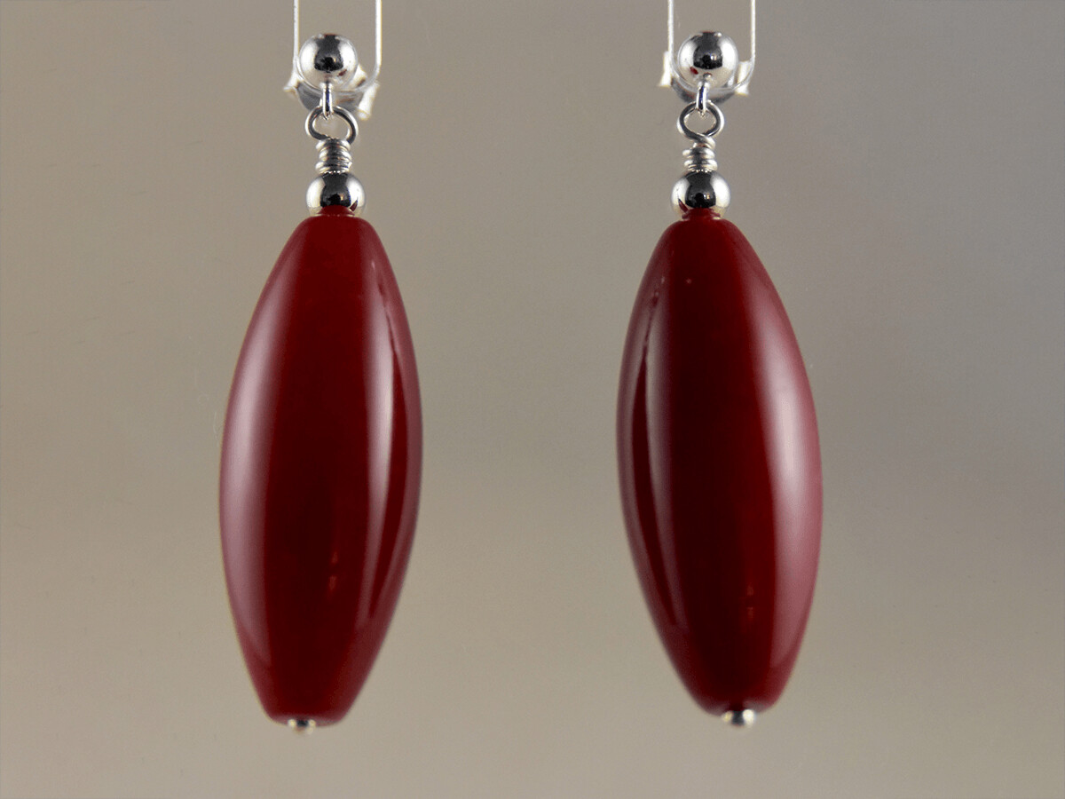 Red Jade and Silver Earrings