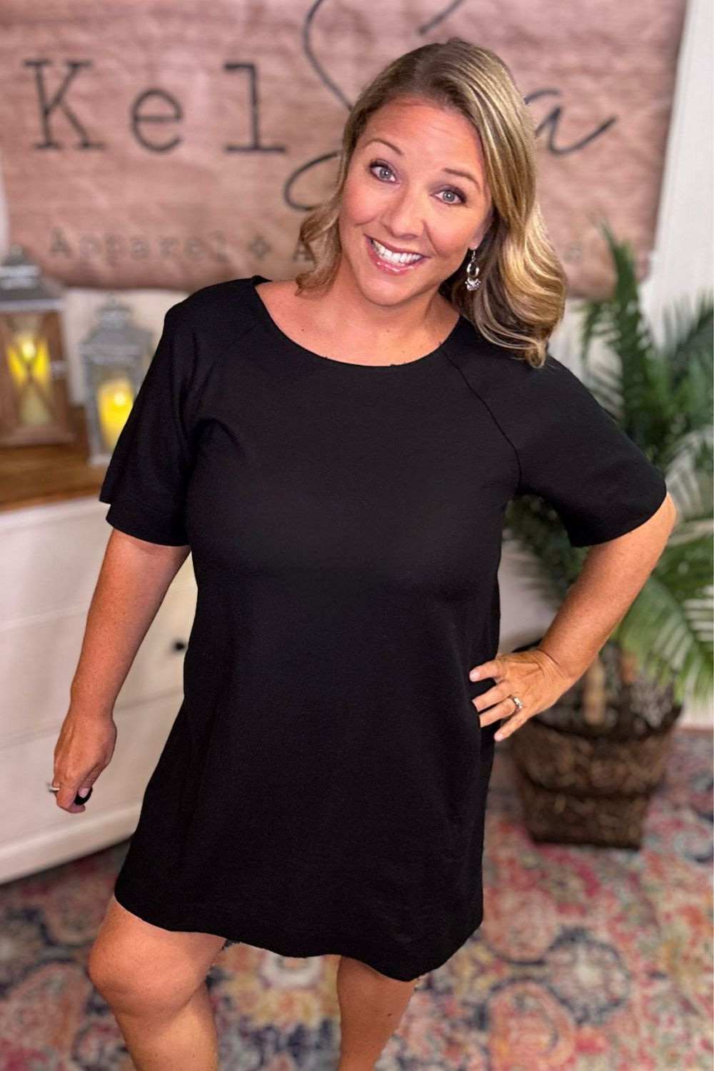 Black Linen Blend Shift Dress