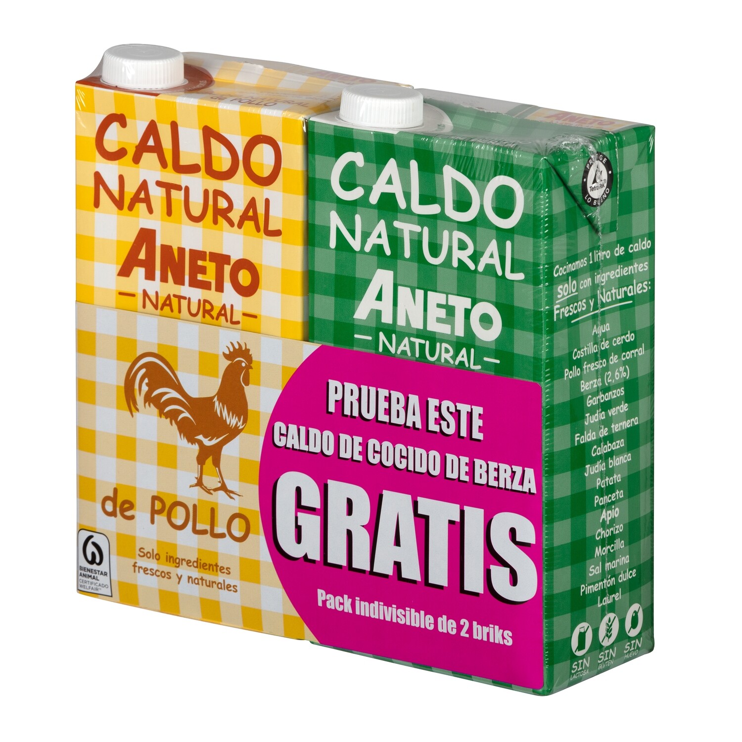 Caldo natural de pollo 1 lt + 1 lt gratis de berza