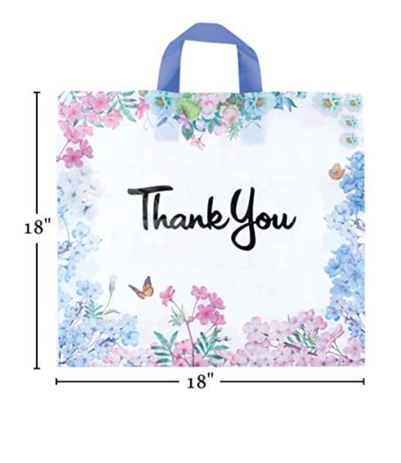 Floral Thank You Plastic Bags 18" x 18" With Soft Loop Handle