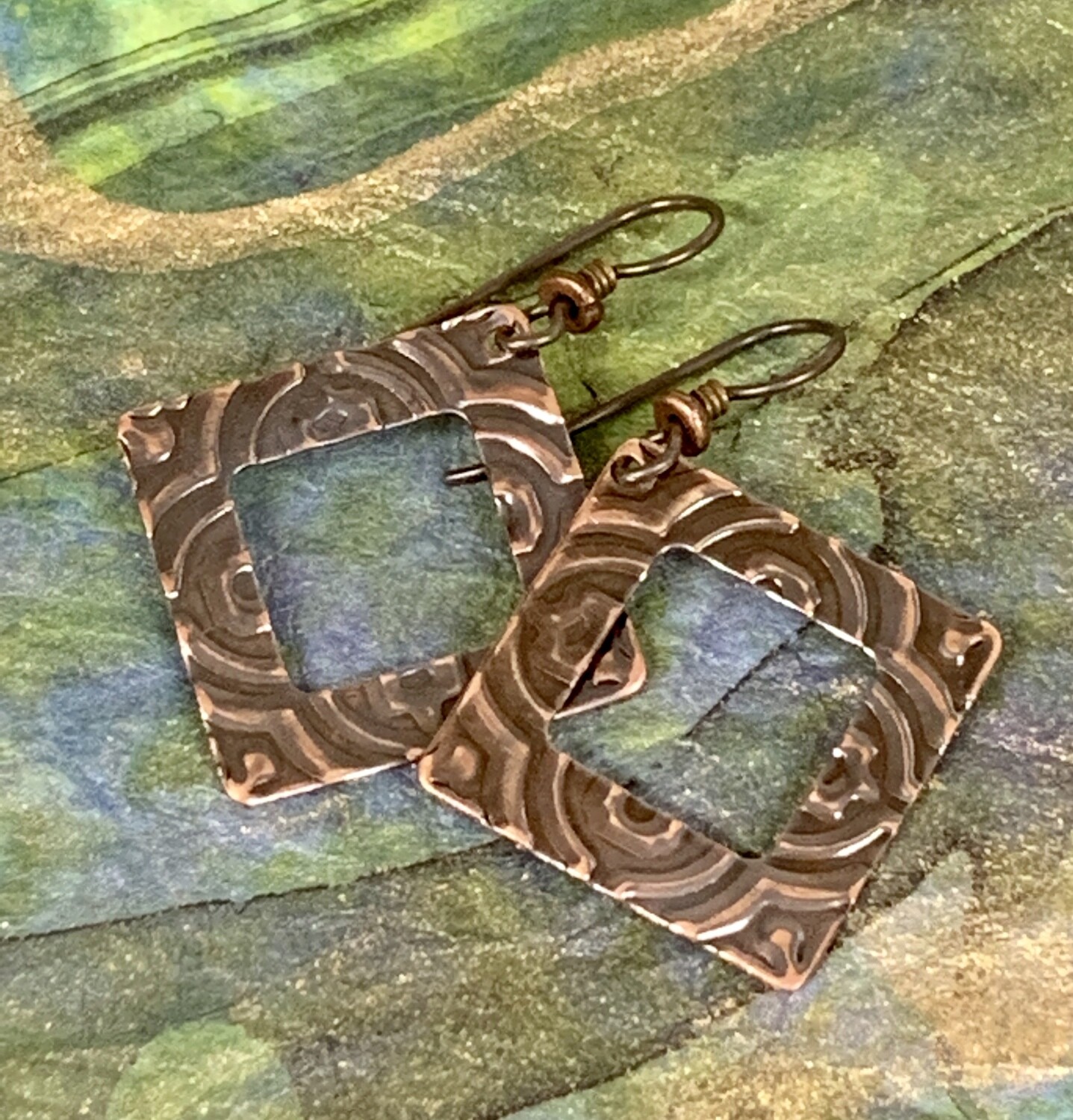 Copper Frame Embossed Earrings