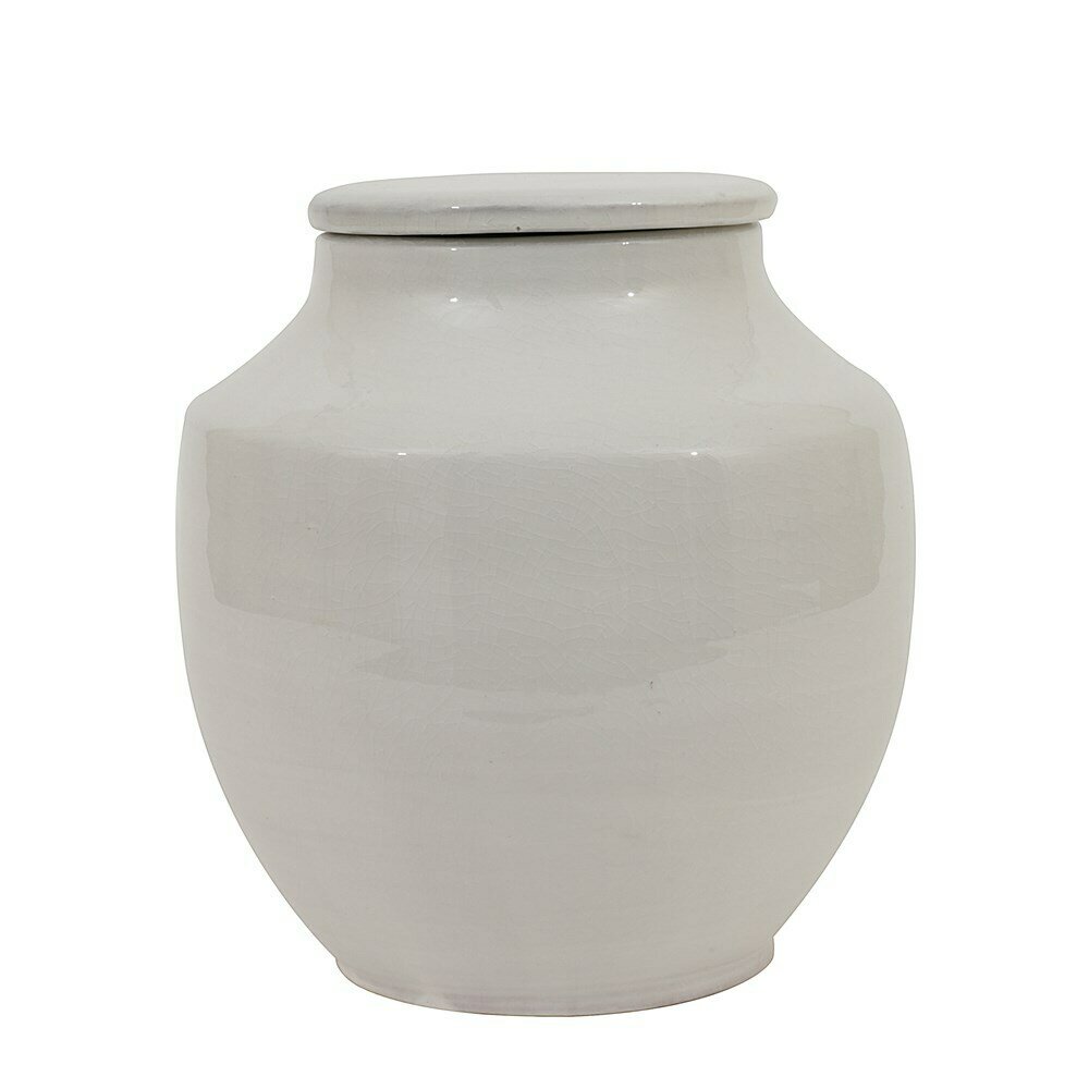 White Terracotta Vase with Lid